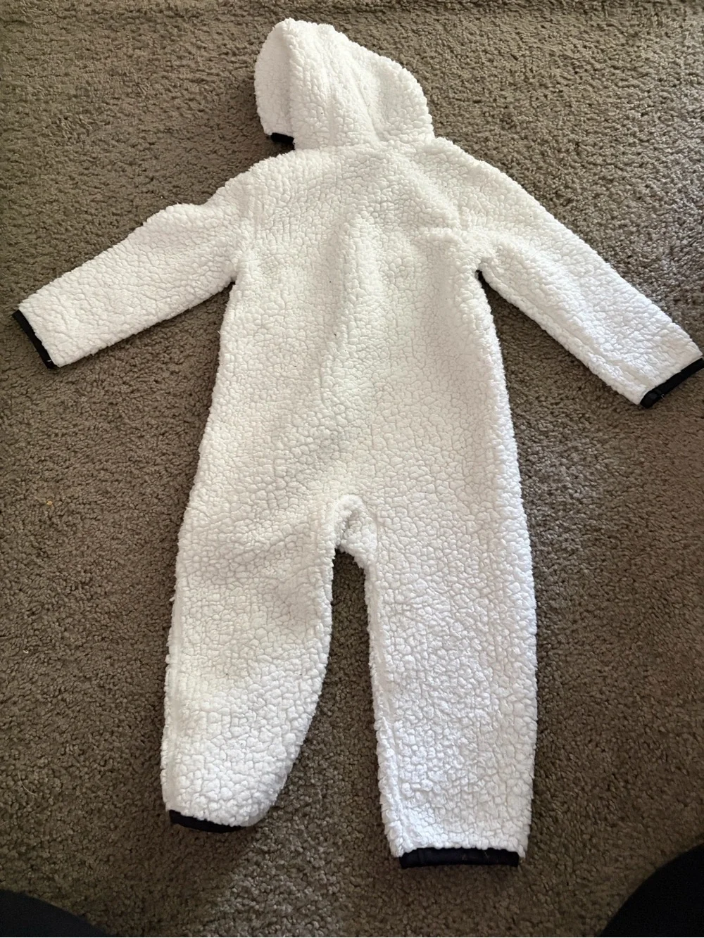 adidas White Sherpa Hooded Footed One-Piece with Black Trim